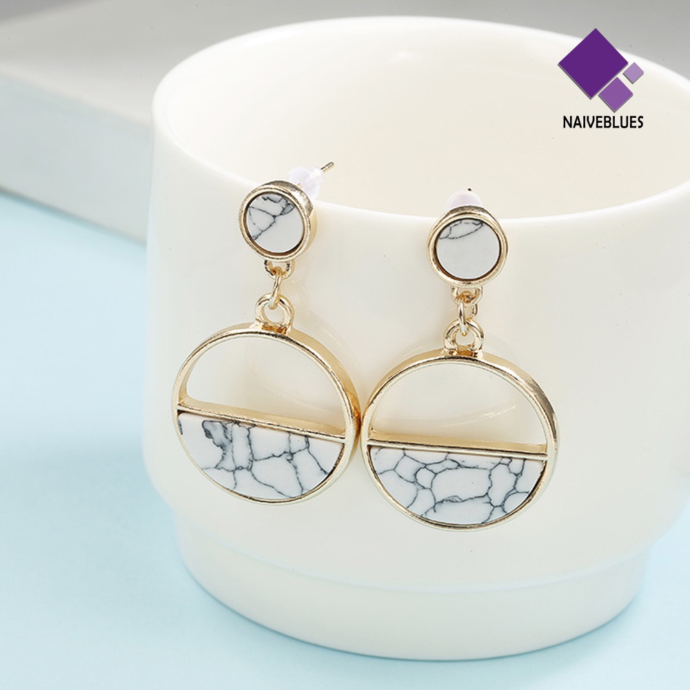 Anting Stud Bentuk Bulat Motif Marmer Untuk Wanita