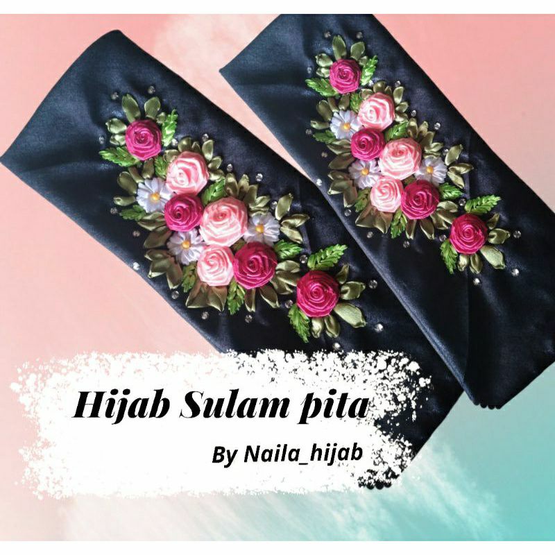 jilbab sulam pita segi empat / hijab sulam pita