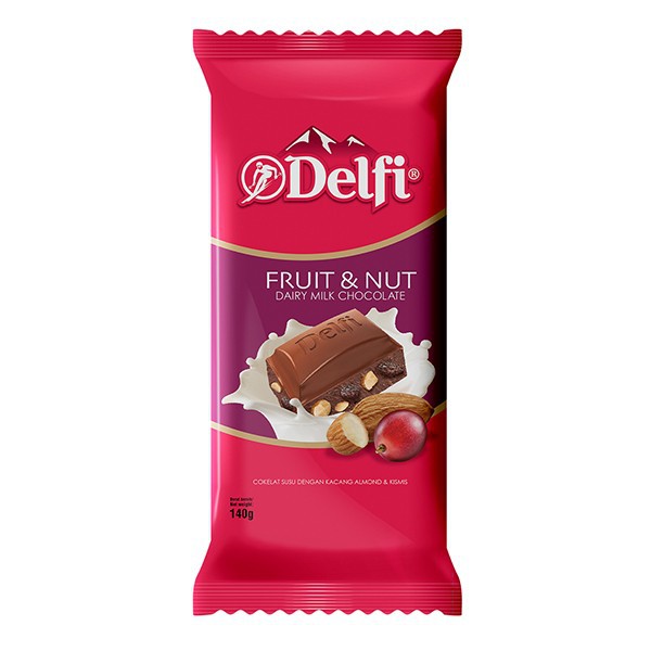 

DELFI Fruit Nut Dairy Milk Chocolate 140g | Cokelat Susu Kacang Almond & Kismis