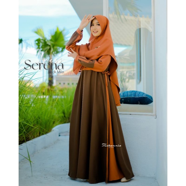 SET GAMIS SYARI SERENA ORIGINAL ZABANNIA DRESS BAJU BUSANA MUSLIM WANITA DEWASA BUSUI SETELAN KHIMAR JILBAB PREMIUM BAHAN LADYZARA MOSCREPE WARNA BRICK BROWN COKLAT POLOS JUMBO BIG SIZE LD 90 100 110 SERAGAM SARIMBIT KELUARGA KONDANGAN PENGAJIAN LEBARAN