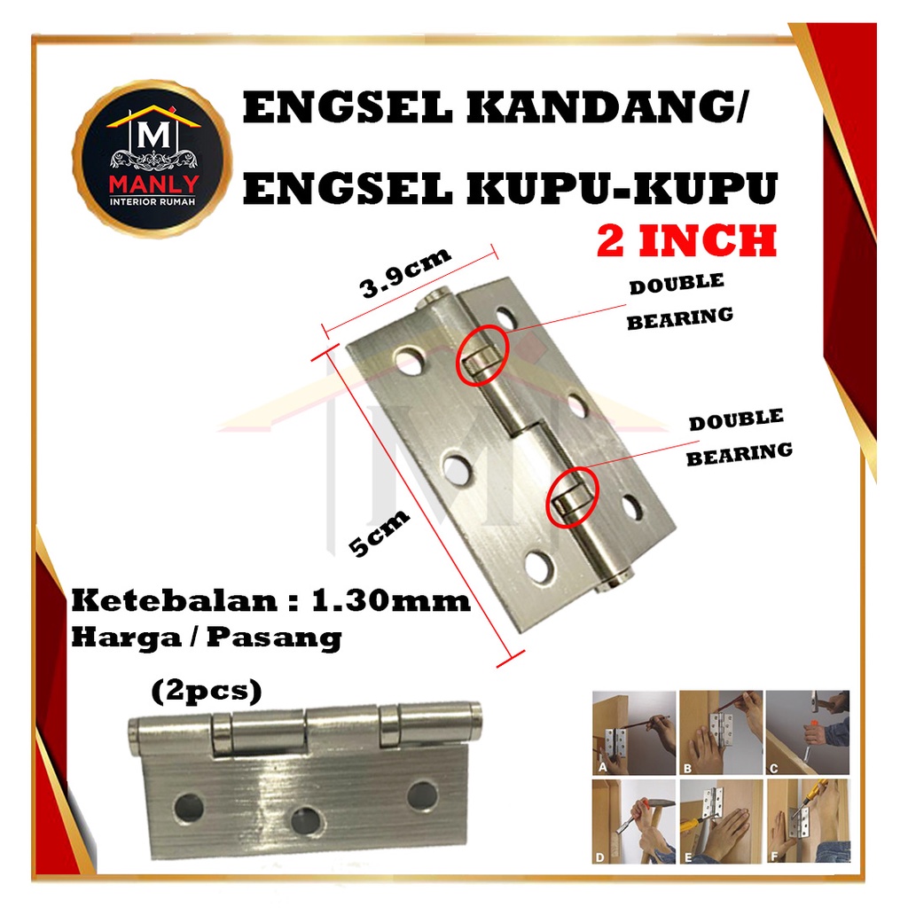 Engsel Jendela Stainless Steel / Engsel Kupu-kupu / Engsel Kandang 2 inch, 2.5 inch &amp; 3 inch.. FREE SEKRUP