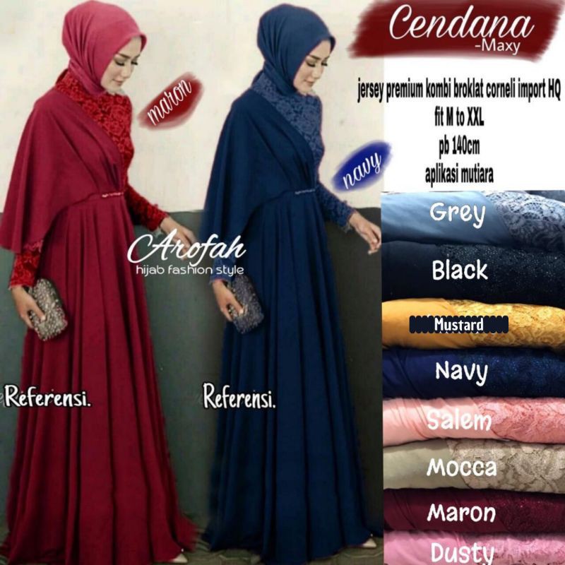 GAMIS CENDANA, BAHAN BROKAT CORNELLI GLITER IMPORT HQ COMB JERSEY PREMIUM HQ, FIT M-XXL, AP. MUTIARA