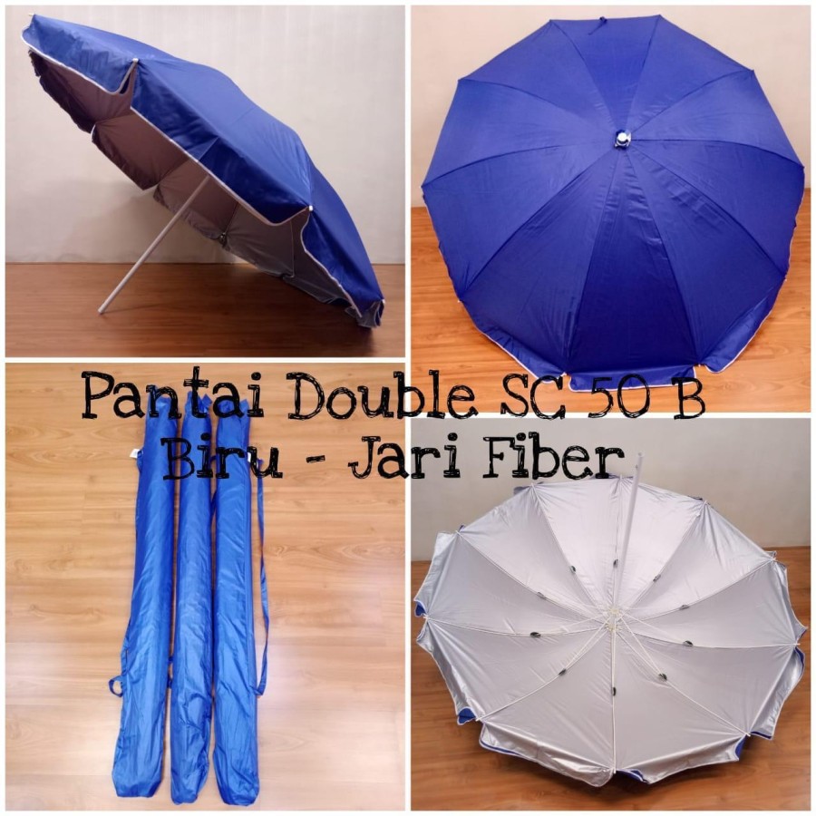 Payung tenda 50 double anti uv kuat jari fiber rangka kokoh anti badai