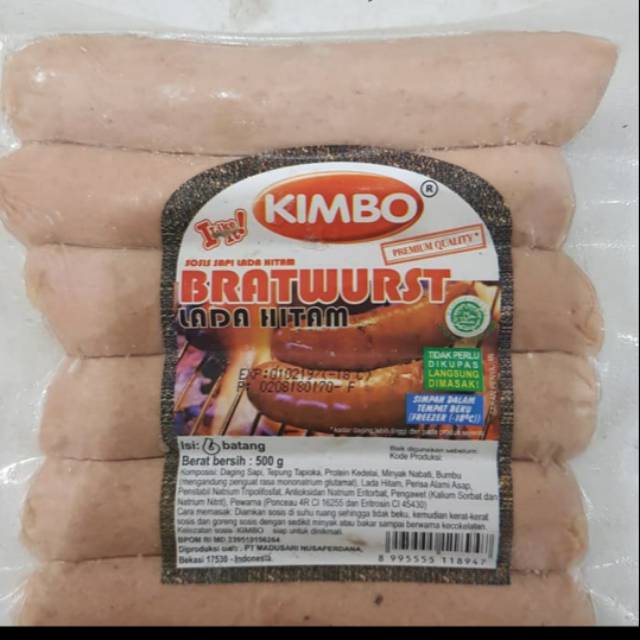 

Sosis bratwurst sapi kimbo lada hitam medium isi 6 pcs 500 gr 14cm