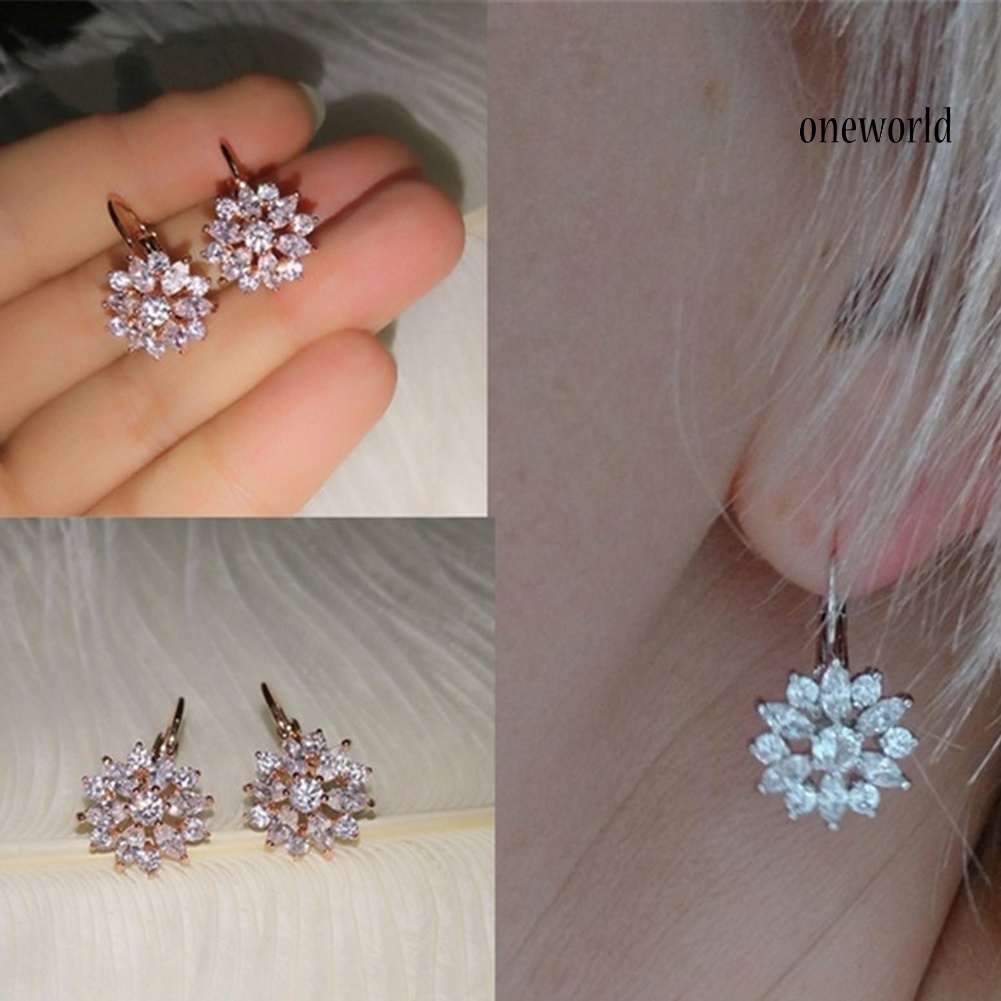 OW# Cubic Zirconia Inlaid Sunflower Dangle Leverback Earrings Chic Lady Jewelry Gift