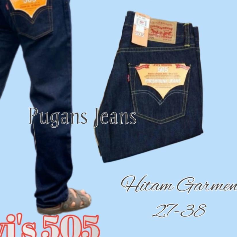 ♢ Celana Levis Standar Reguler Cowok Pria 505 Hitam Bioblits Biowash Garmen ✾