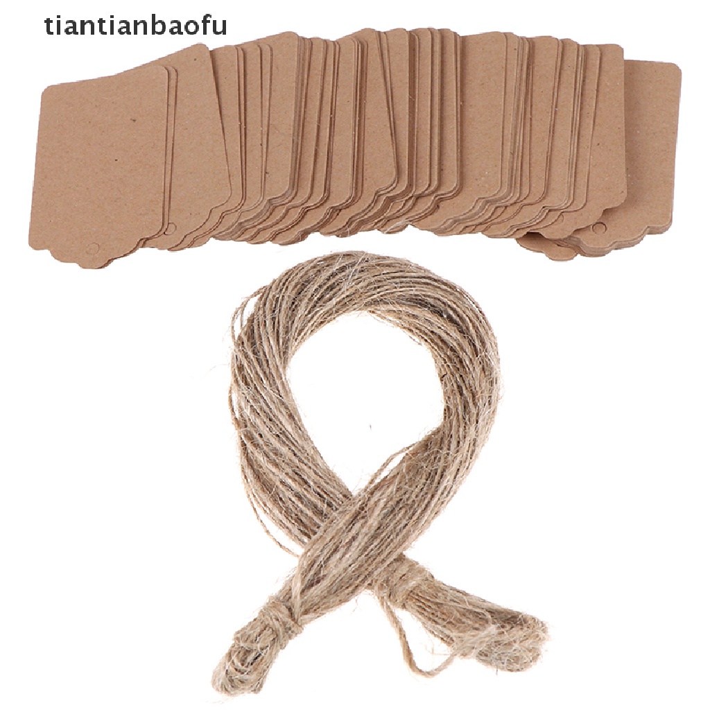 [tiantianbaofu] 100Pcs Blank Kraft Jewelry Price Label String Price Tags With String 20m Boutique