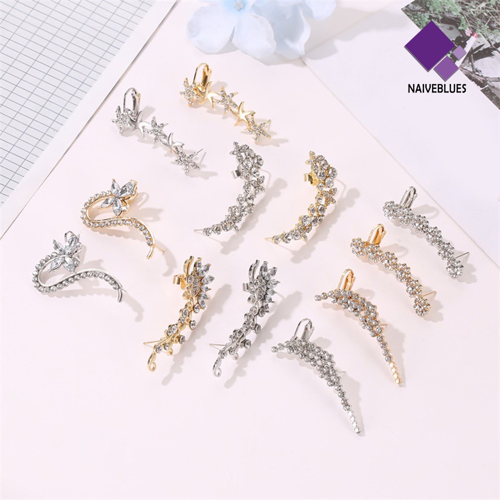 1 Pc Anting Stud Desain Bunga Kupu-Kupu Aksen Berlian Imitasi Untuk Wanita