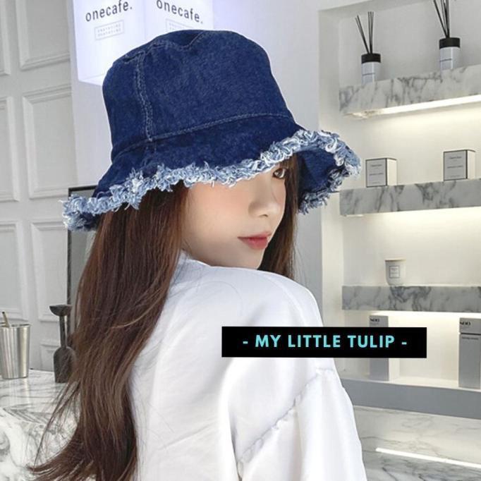TOPI RUMBAI WANITA TOPI BUCKET RUMBAI BUCKET HAT RIPPED TOPI BUCKET HAT RAWIS RUMBAI BAHAN JEANS