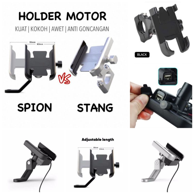 Holder HP Buat Motor+Charger Bahan Full Cnc Universal Semua Motor