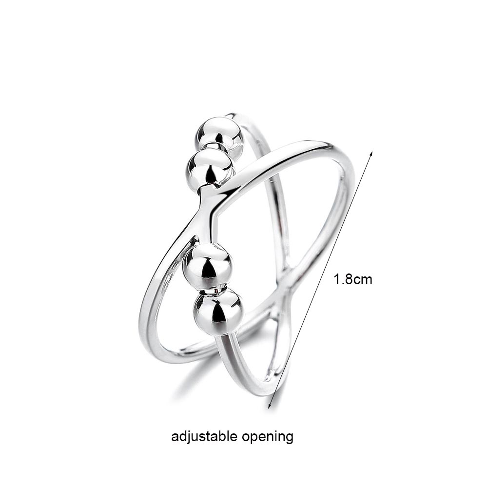 Cincin Model Terbuka Adjustable Desain Geometri Warna Silver Untuk Wanita