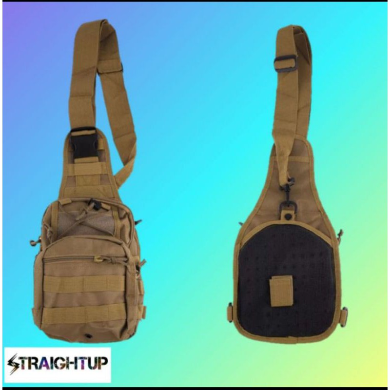 Tas Selempang Pria Tactical Army Kekinian --Hitam&amp;Cream