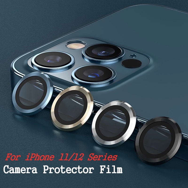 Tempered Glass Pelindung Lensa Kamera &amp; Flash untuk For iPhone 13/13 Pro Max/13 Mini 12/12 Pro Max mini 11/11 Pro Max METAL RING Glass Full Cover Camera Lens Protectors for iPhone