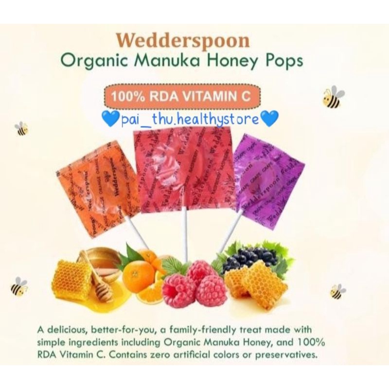 

Wedderspoon Manuka Honey Pops Organic- Permen Lolipop Madu Organic (dijual per satuan)- Comvita