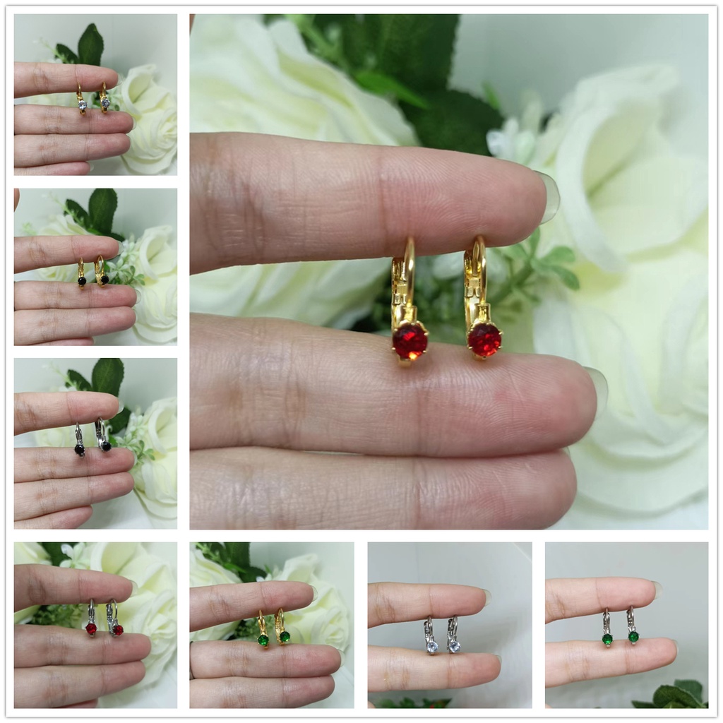 1 Pasang Anting Titanium Wanita 24K Anting Hoop Zirkon Mini berlapis Emas Ear Studs