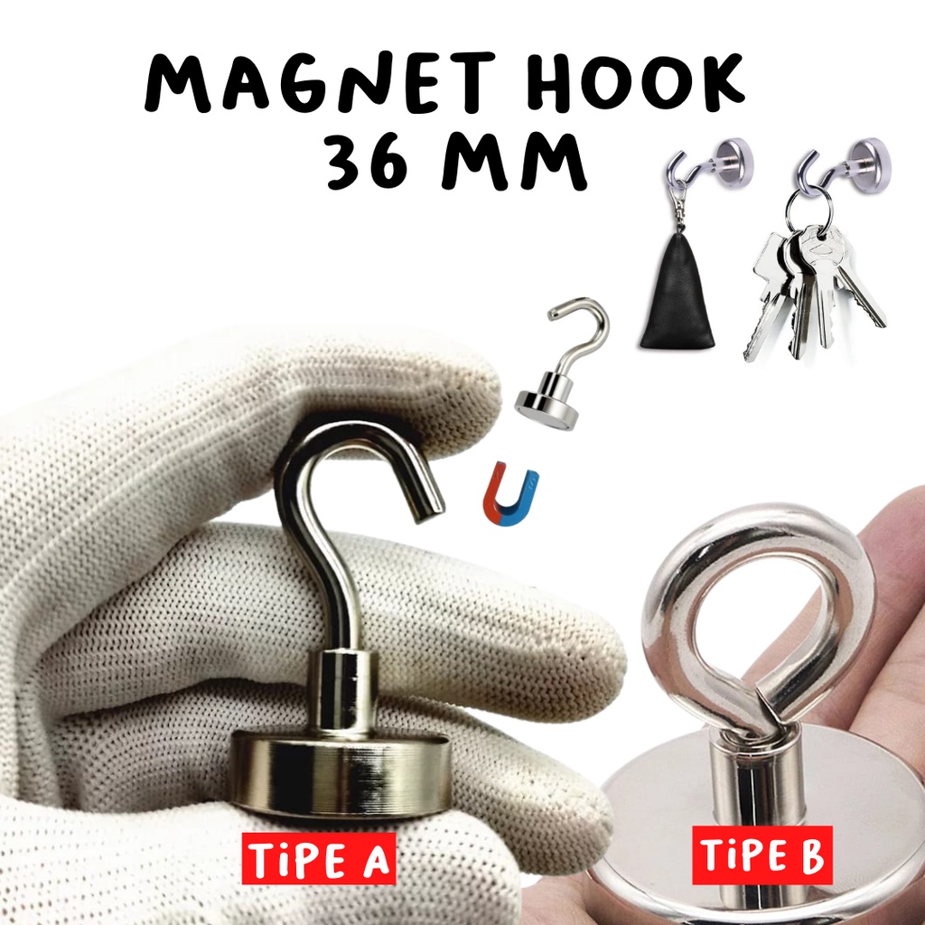 GANTUNGAN MAGNET SERBAGUNA magnet neodymium / Strong Magnet Hooks 36mm kuat hingga 40kg