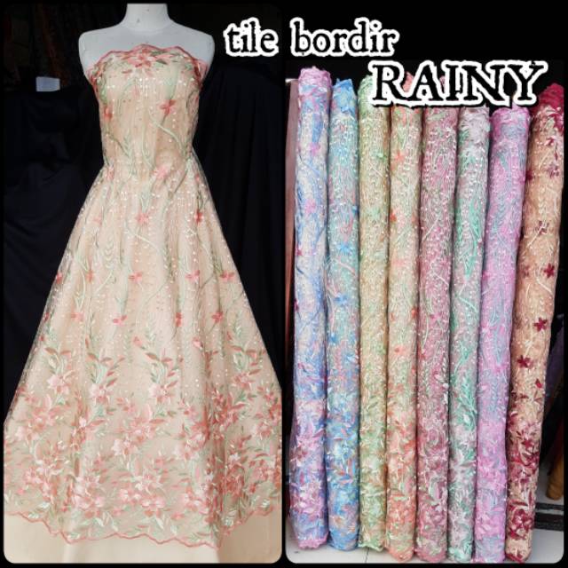 Kain Tile Bordir Rainy Brokat Meteran Kain Brukat Bahan Kebaya Dress Pesta Shopee Indonesia