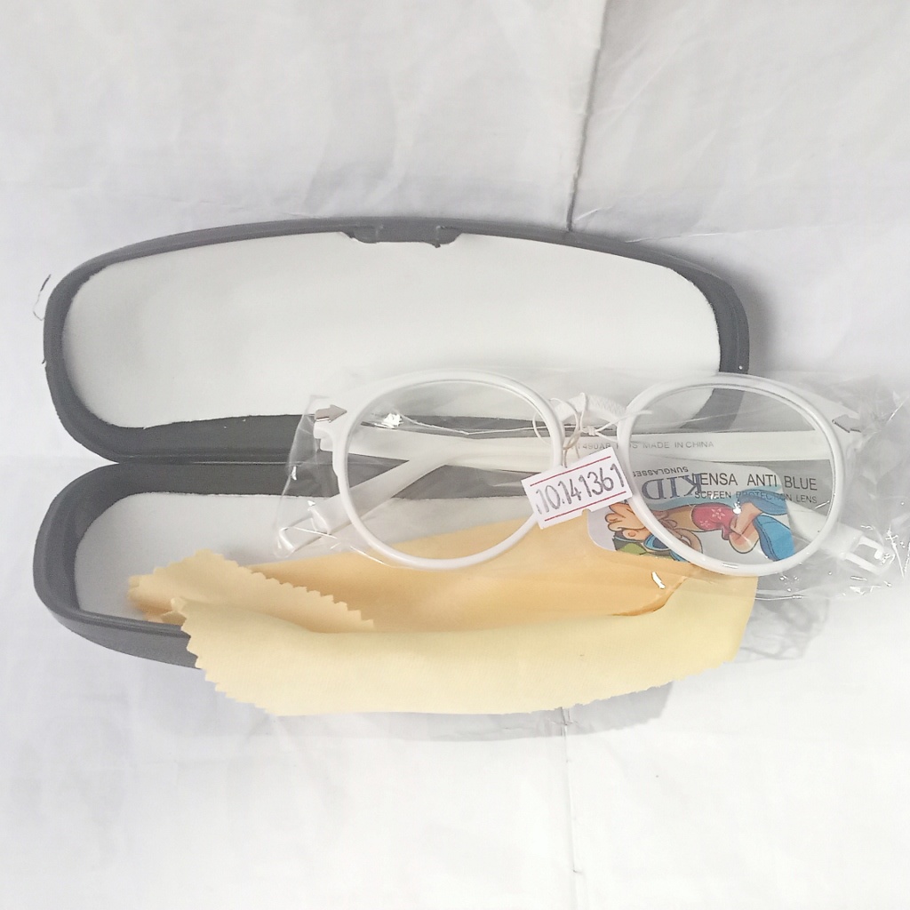 kacamata anak laki perempuan anti blue radiation bulat boboho bening bagus tahan radiasi sinar biru-putih box lap