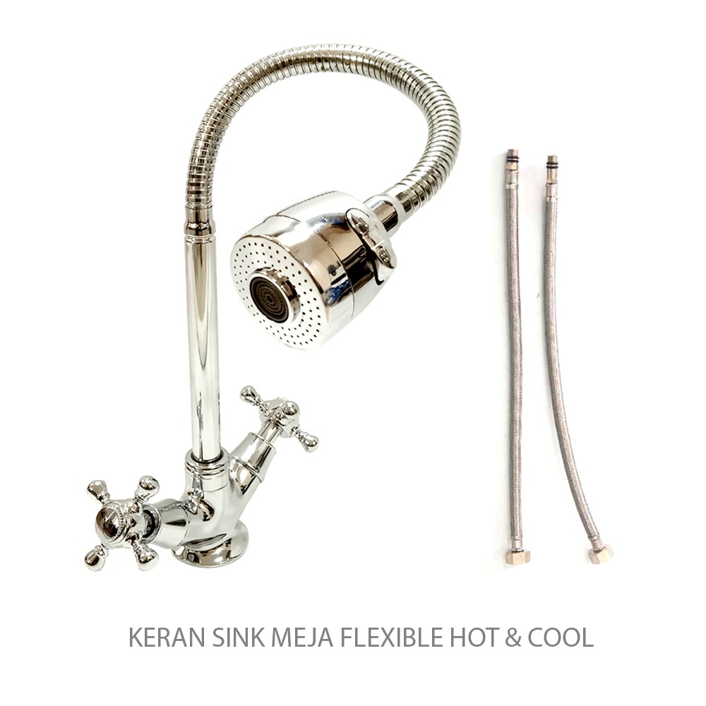 Kran Wastafel Cuci Piring Flexible Panas Dingin Model Meja Size 1/2inch Kuningan Vicenzzo Original