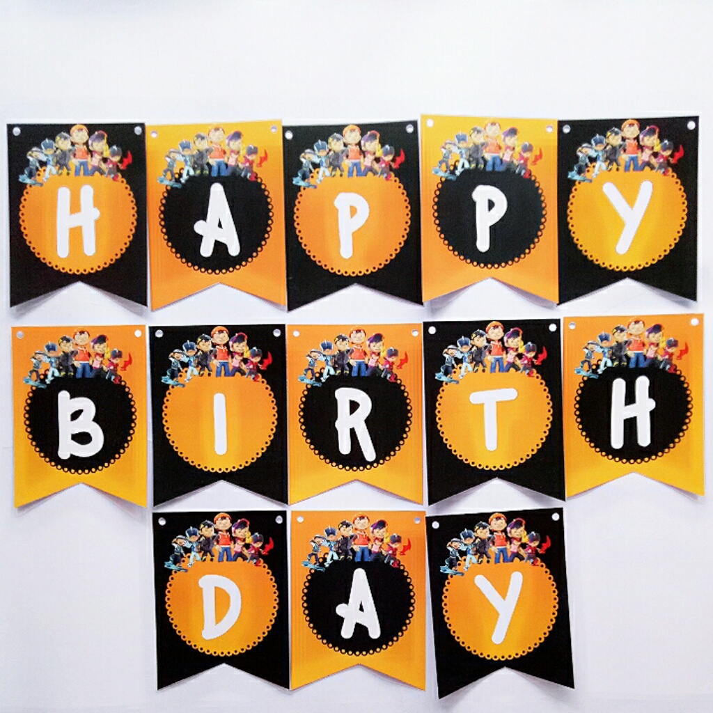 banner flag bunting flag garland flag ulang tahun happy birthday karakter Boboiboy Boboi Boy