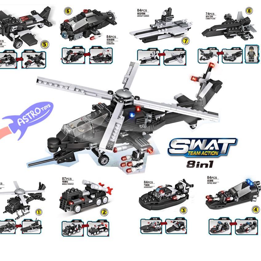 [KODE PRODUK 66R0R4855] Mainan Lego SWAT City Police Kendaraan Perang Tempur Helikopter Tank 3 In 1