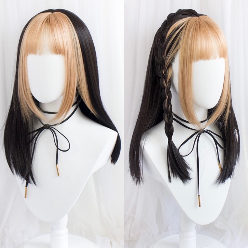 Rambut Palsu Wanita wig Hairclip Pendek Poni wig rambut Palsu belah tengah
