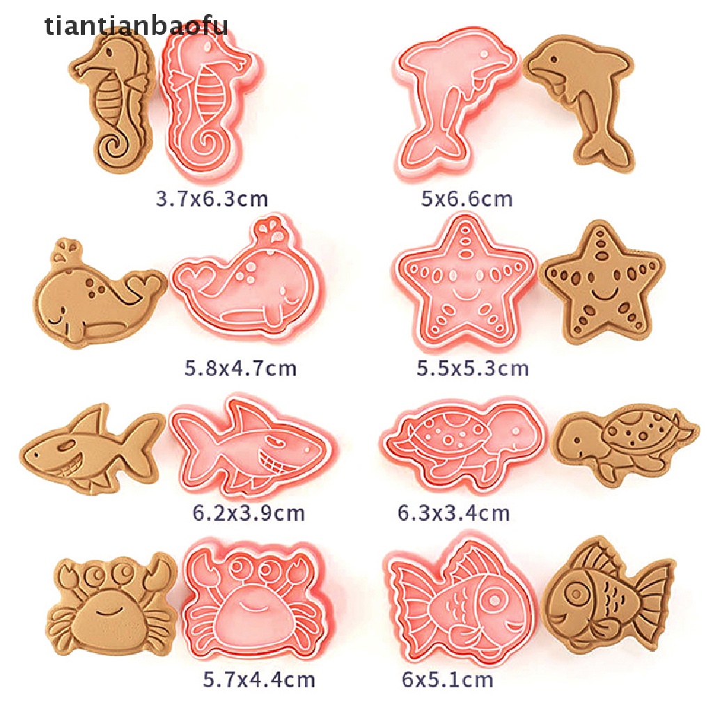 8pcs / Set Cetakan Pemotong Kue / Biskuit / Fondant Bentuk Kartun Hewan Laut / Kepiting / Lumba-Lumba 3D DIY