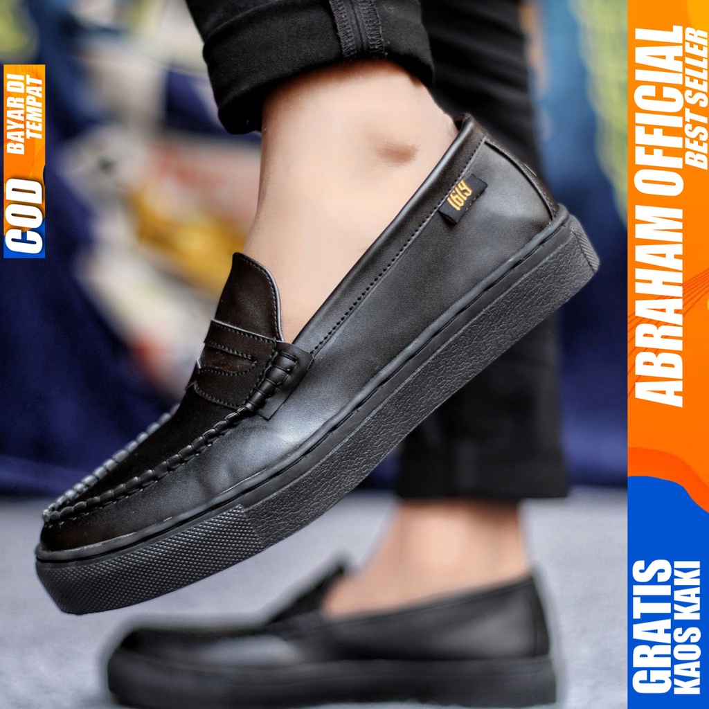 Sepatu Casual Pria Kasual Slip On Formal Kulit Pu Kerja Kantor Hitam TRAVIS ABRAHAM