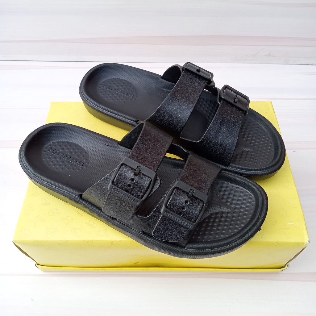 sandal karet pria tali strip dua puyuh merek kinbos asli original lentur awet tahan lama sandal kinb