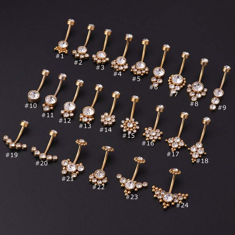 1 Piece 14Gauge Curved Barbell Belly Button Ring Navel Piercing Stainless Steel with Rhinestone