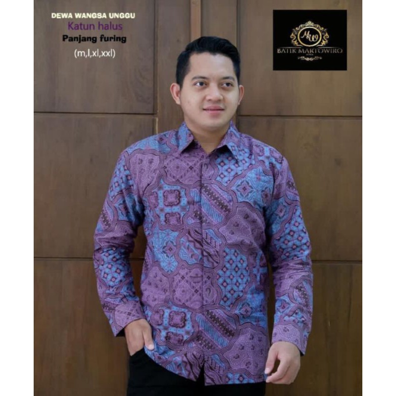 KEMEJA BATIK PRIA LENGAN PANJANG LENGAN PENDEK MOTIF UNGU LILAC NGASTONO