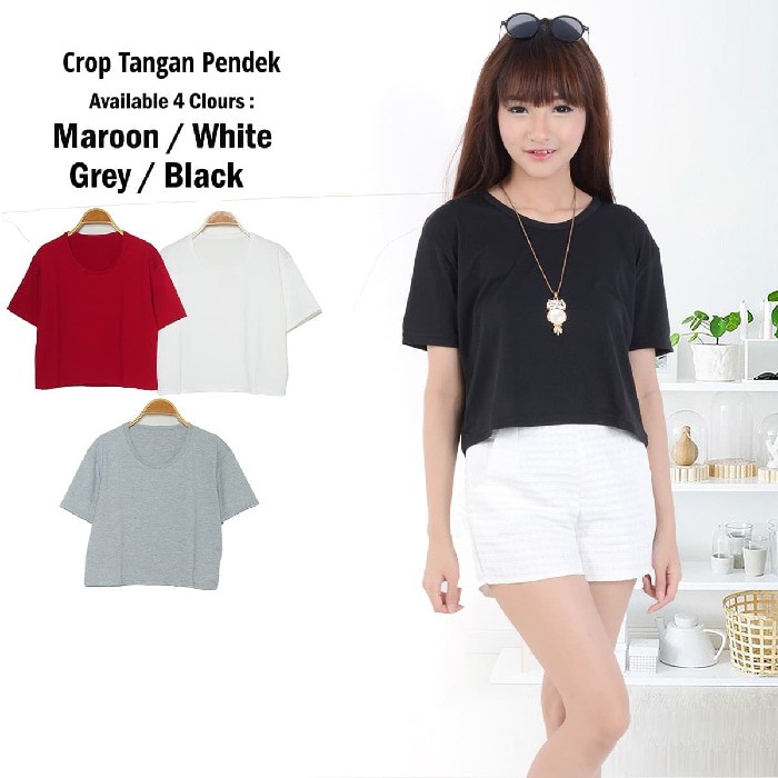 Michellestore Kaos Wanita Crop Top Polos - Hitam