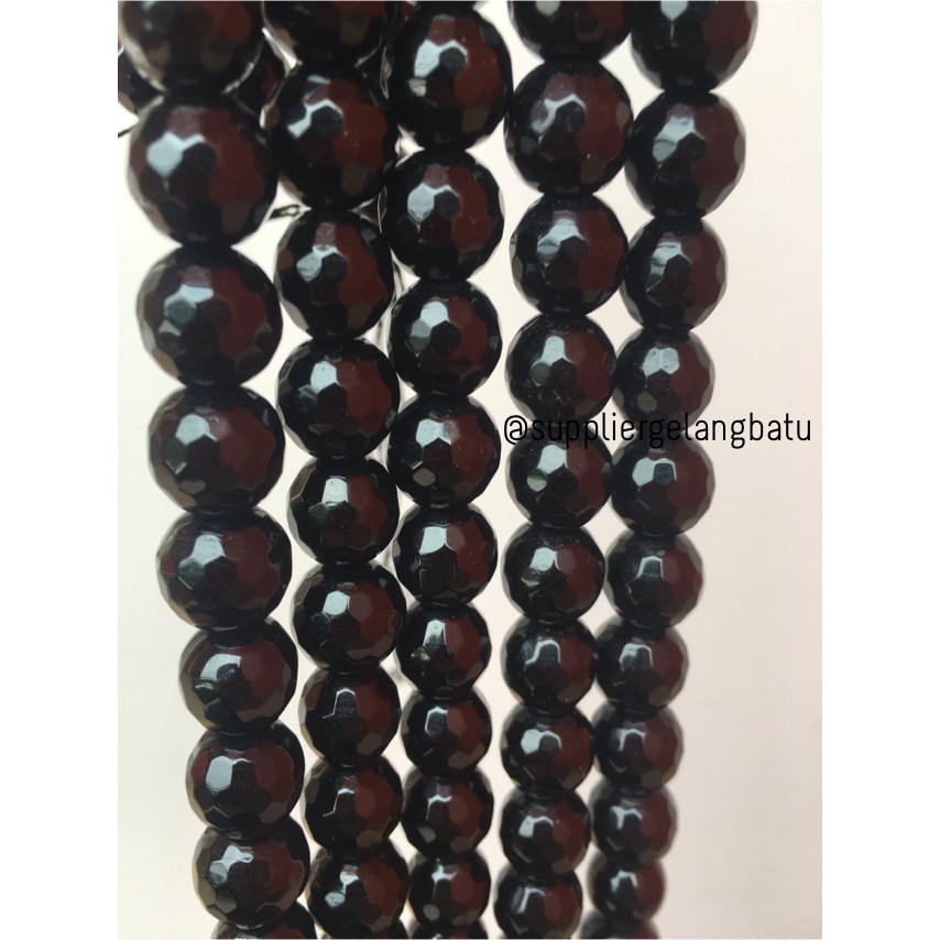 batu obsidian black onyx FACETED 12mm cutting UKIR bahan gelang kalung fesyen pernak pernik mutiara