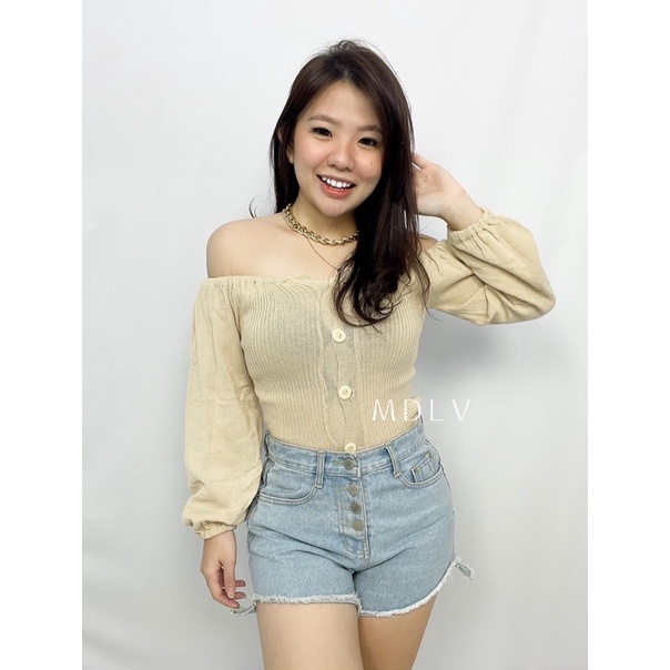 MDLV ~ BAJU RAJUT CROP BUTTON ANGEL // SABRINA CROP RAJUT // FASHION WANITA