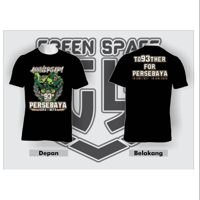Spesial Anniversary 93 PERSEBAYA Bahan kaos katun Combed 30s , sablon plastisol Doff .