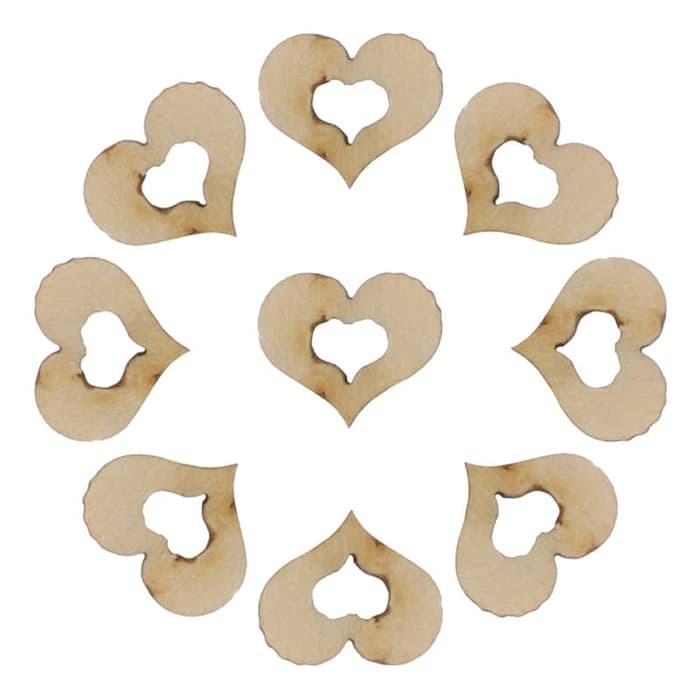 Wooden Hollow Heart Embellishments (10pcs)