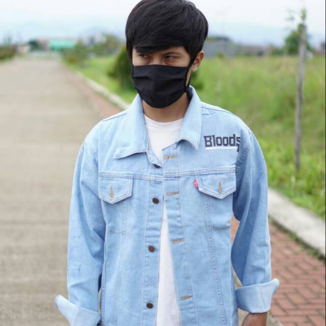 Jaket Jeans Pria Model Terbaru Printing Sablon Kata Bloods