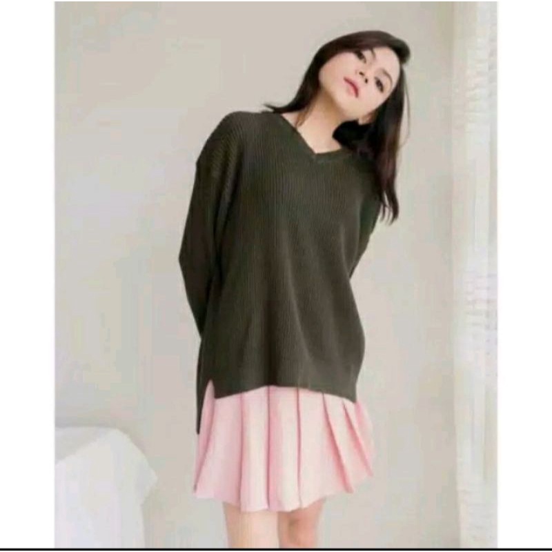 BOXY V-NECK VIONA/ATASAN RAJUT WANITA/BB,40-50-65,KG/SWEATER RAJUT KEKINIAN