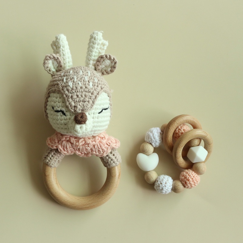 Mary 4pcs / Set Klip / Jepit Empeng / Dot / Teether / Rattle Desain Rusa Crochet Untuk Bayi Newborn