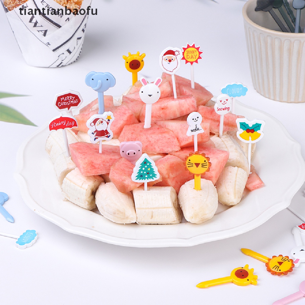Garpu Buah Kue Mini Bahan Plastik Food Grade Motif Kartun Hewan Untuk Anak