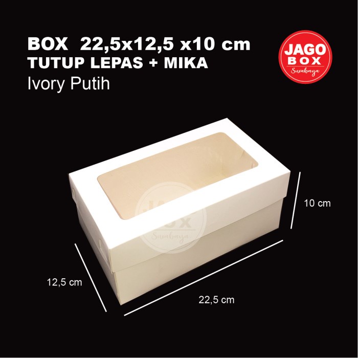 Box Kotak Kue/Tart/Roti 22,5x12,5x10 cm Tutup Lepas + Mika Ivory Putih