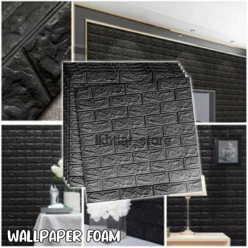 Wallpaper Dinding 3D Embossed Modern Foam Timbul Motif Batu Bata / Wall Sticker Dinding 3D Waterproof Brick / Wall Foam Dekorasi Dinding Kamar Rumah-BATA HITAM