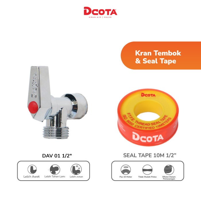 Dcota Stop Kran Toilet / Jet Shower DAV 01 1/2&quot; + Seal Tape 1/2”