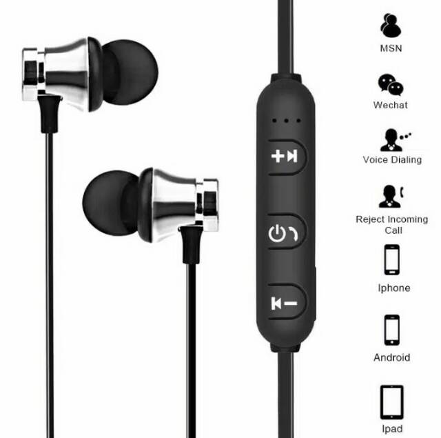 Earphone Wireless Bluetooth Magnetik Headset Bluetooth Bahan Metal untuk olahraga