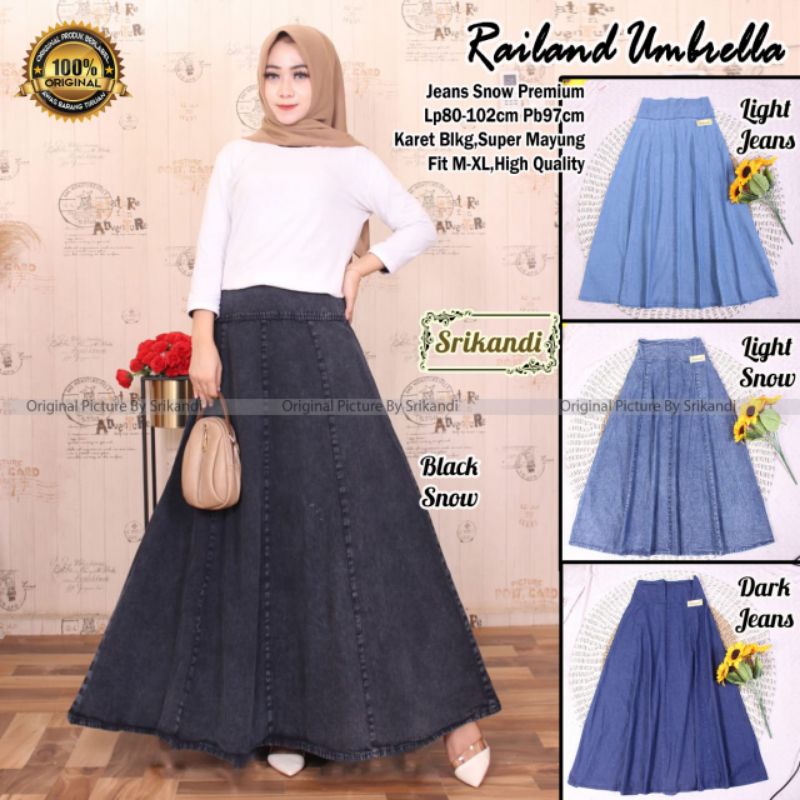 railand umbrella rok wanita bahan jeans by srikandi