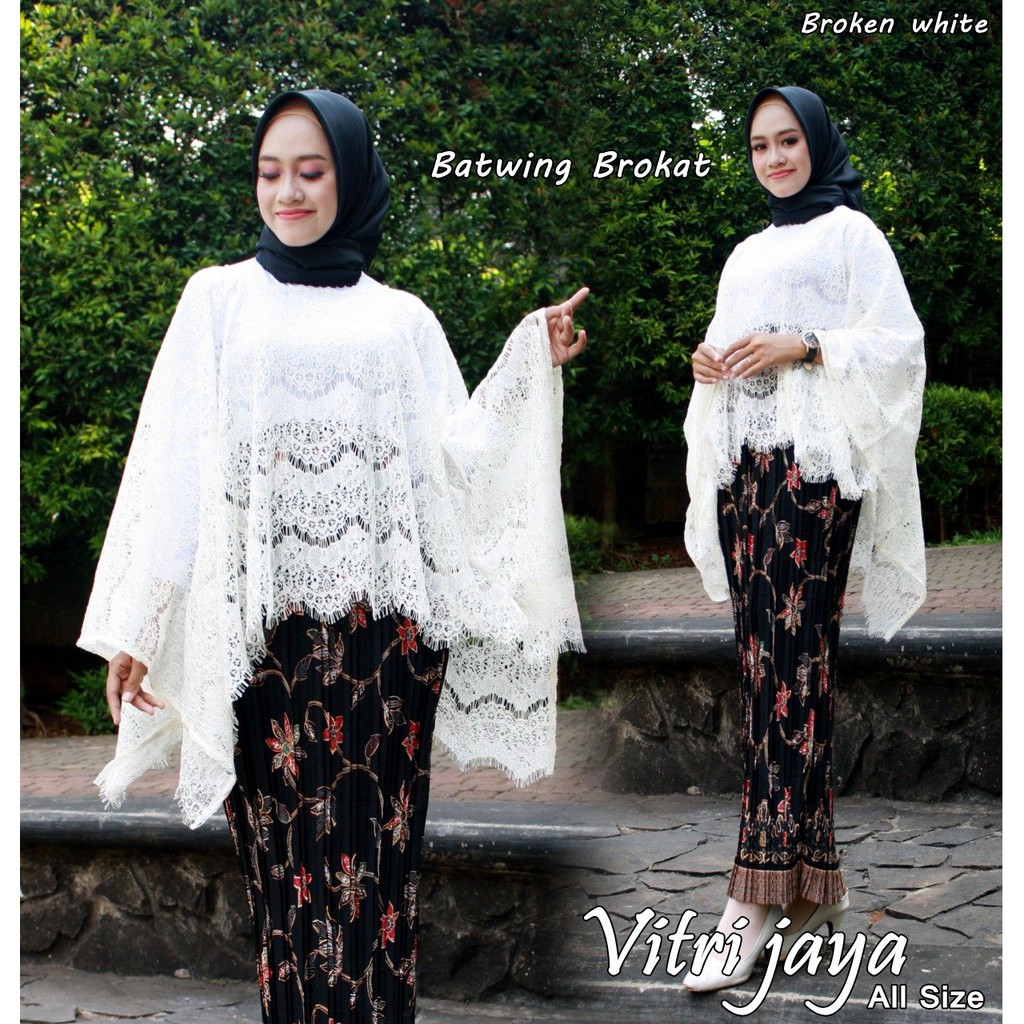 SB Collection Stelan Kebaya Desi Brukat Batwing Kalong Dan Rok Plisket Maxi Jumbo Batik Wanita