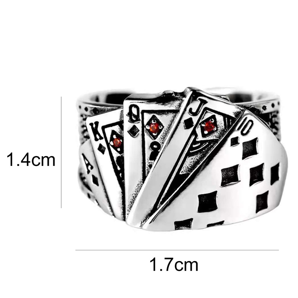 Huluboy Cincin Terbuka Adjustable Model Kartu Poker Gaya Retro Untuk Unisex / Pria / Wanita / Pesta