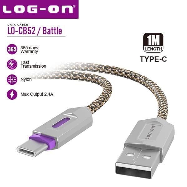 KABEL DATA BATTLE LO-CB52 TYPE TIPE C USB CABLE 2.4A FAST CHARGING LOG ON