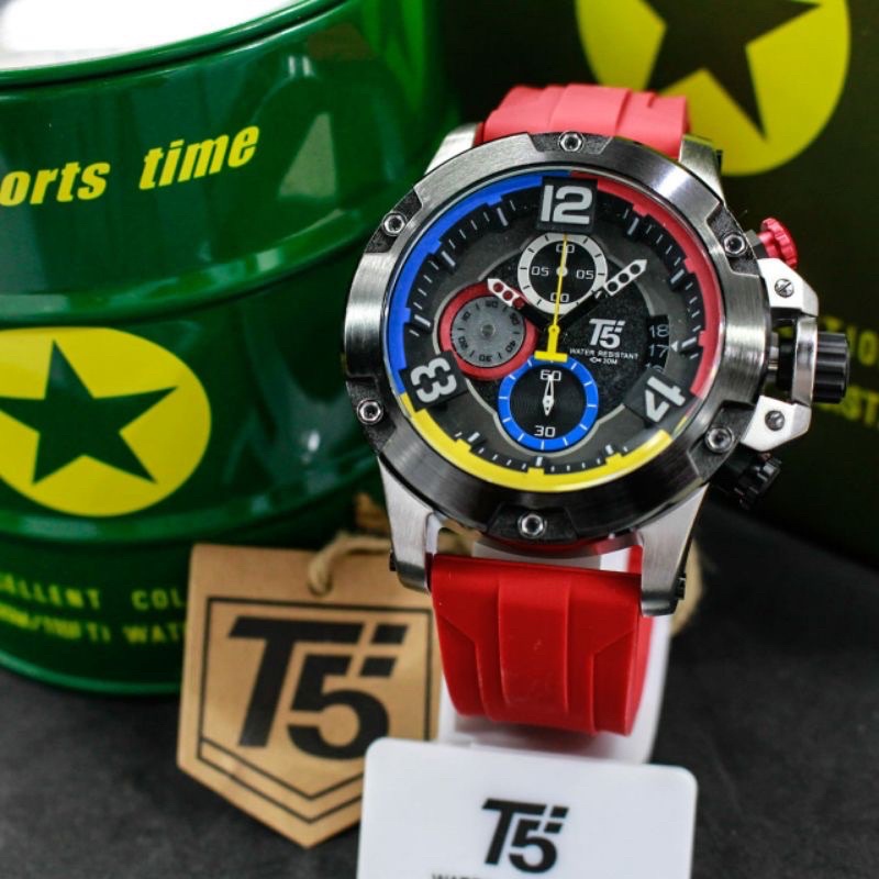 BEST SELLER Jam Tangan Pria T5 H 3885G Original Chronograph Water Resistant Silicone Rubber Strap In