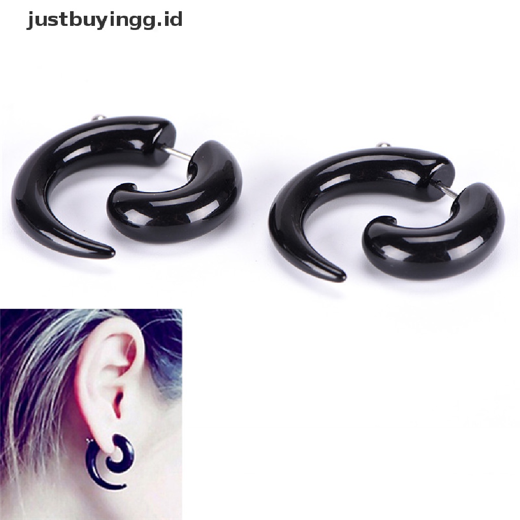 Anting Stud Piercing Bentuk Siput Bahan Akrilik Warna Hitam Gaya Gothic Punk Untuk Pria Dan Wanita